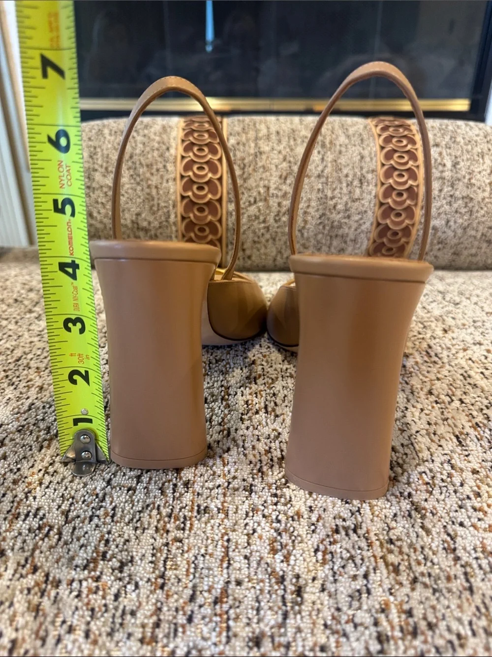 Jimmy Choo Tan Leather Open-Toe Slingback Heels with Gold Accent - Picture 3 of 6